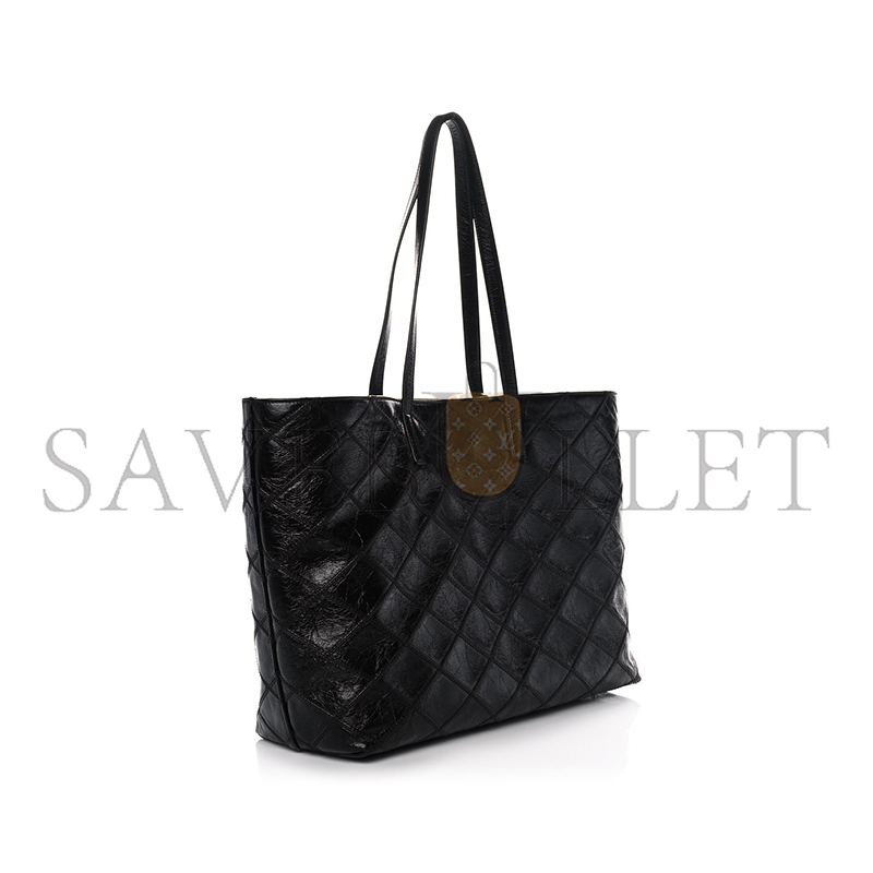 YSL EAST WEST SHOPPING TOTE QUILTED CRINKLED GLOSSED-LEATHER 394195939309 (38*28*13cm)